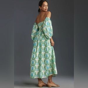 Anthropologie Let Me Be: blue block print dress